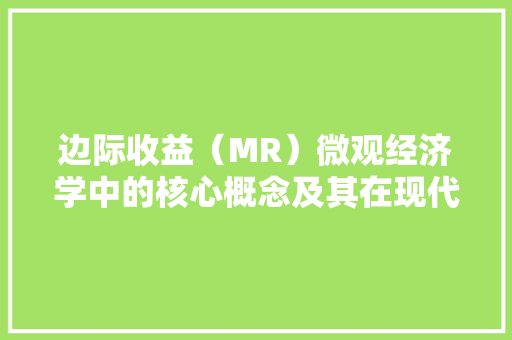 边际收益(MR)微观经济学中的核心概念及其在现代经济中的应用 边际收益(MR)微观经济学中的核心概念及其在现代经济中的应用