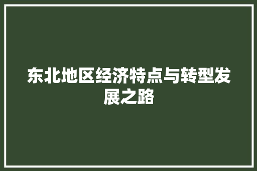 东北地区经济特点与转型发展之路 东北地区经济特点与转型发展之路