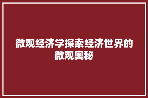 微观经济学探索经济世界的微观奥秘 微观经济学探索经济世界的微观奥秘