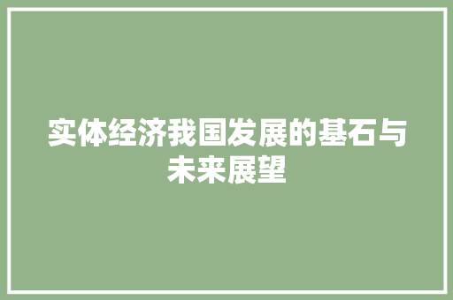 实体经济我国发展的基石与未来展望 实体经济我国发展的基石与未来展望