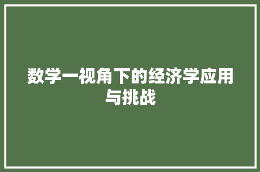 数学一视角下的经济学应用与挑战 数学一视角下的经济学应用与挑战