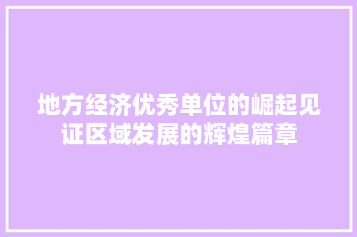 地方经济优秀单位的崛起见证区域发展的辉煌篇章 地方经济优秀单位的崛起见证区域发展的辉煌篇章