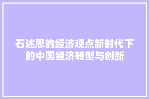 石述思的经济观点新时代下的中国经济转型与创新 石述思的经济观点新时代下的中国经济转型与创新