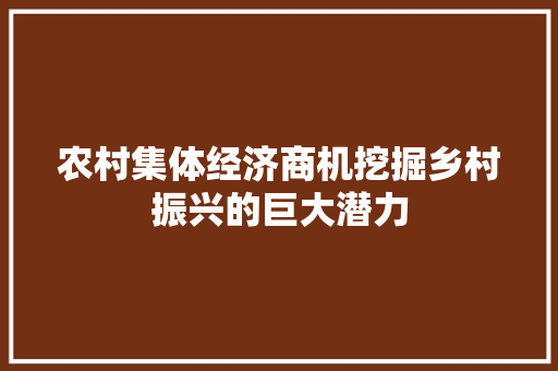 农村集体经济商机挖掘乡村振兴的巨大潜力 农村集体经济商机挖掘乡村振兴的巨大潜力