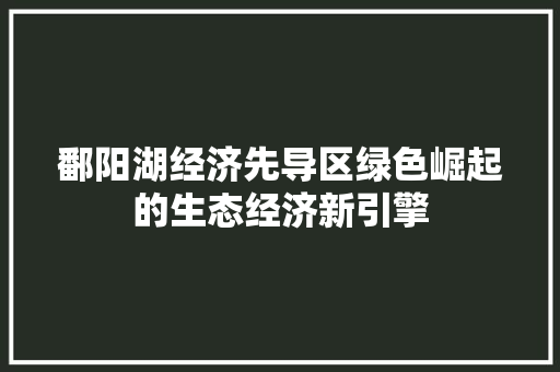 鄱阳湖经济先导区绿色崛起的生态经济新引擎 鄱阳湖经济先导区绿色崛起的生态经济新引擎