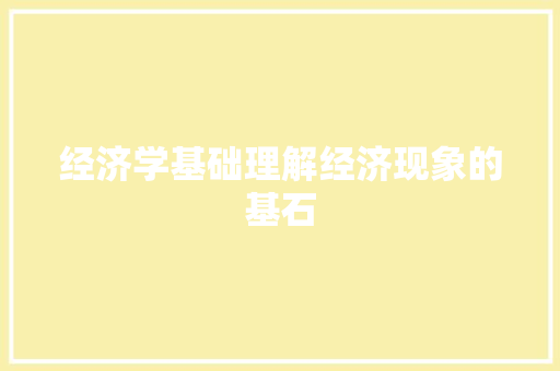 经济学基础理解经济现象的基石