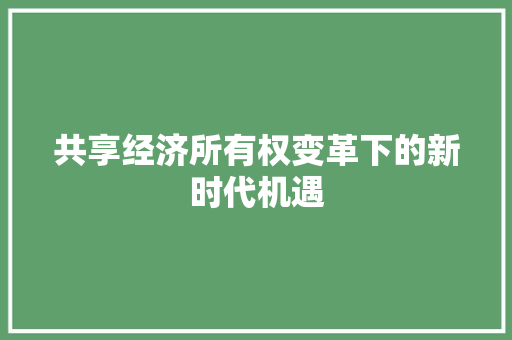 共享经济所有权变革下的新时代机遇 共享经济所有权变革下的新时代机遇