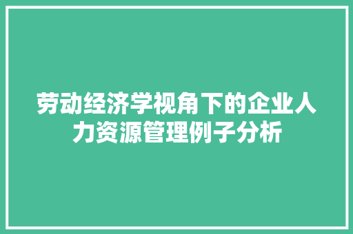 劳动经济学视角下的企业人力资源管理例子分析 劳动经济学视角下的企业人力资源管理例子分析