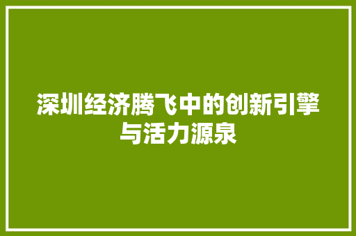 深圳经济腾飞中的创新引擎与活力源泉 深圳经济腾飞中的创新引擎与活力源泉