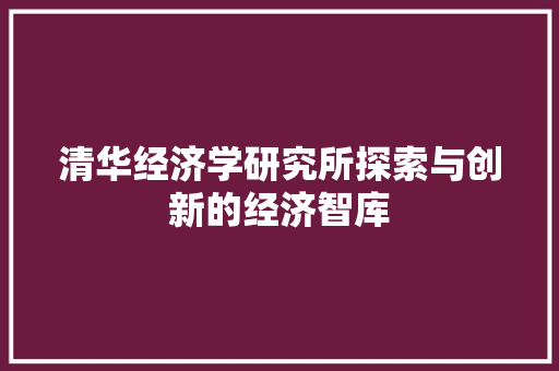 清华经济学研究所探索与创新的经济智库 清华经济学研究所探索与创新的经济智库