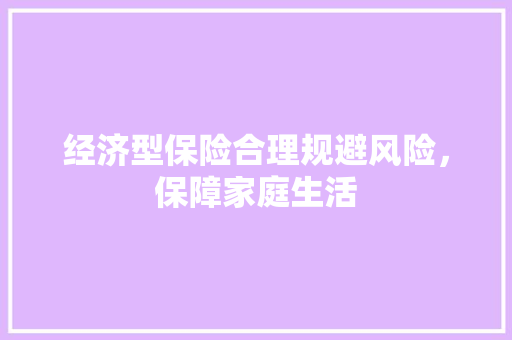 经济型保险合理规避风险,保障家庭生活 经济型保险合理规避风险,保障家庭生活