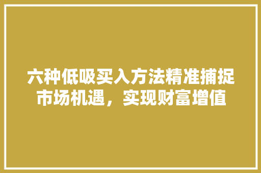 六种低吸买入方法精准捕捉市场机遇,实现财富增值 六种低吸买入方法精准捕捉市场机遇,实现财富增值