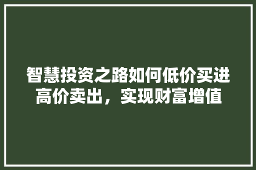智慧投资之路如何低价买进高价卖出,实现财富增值 智慧投资之路如何低价买进高价卖出,实现财富增值