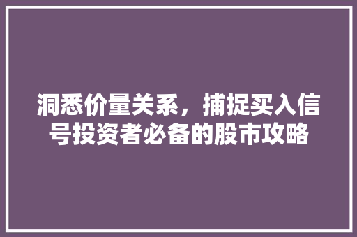洞悉价量关系,捕捉买入信号投资者必备的股市攻略 洞悉价量关系,捕捉买入信号投资者必备的股市攻略