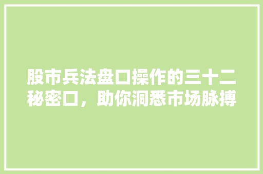 股市兵法盘口操作的三十二秘密口,助你洞悉市场脉搏,掌控投资先机 股市兵法盘口操作的三十二秘密口,助你洞悉市场脉搏,掌控投资先机