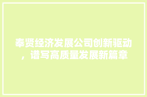 奉贤经济发展公司创新驱动,谱写高质量发展新篇章 奉贤经济发展公司创新驱动,谱写高质量发展新篇章
