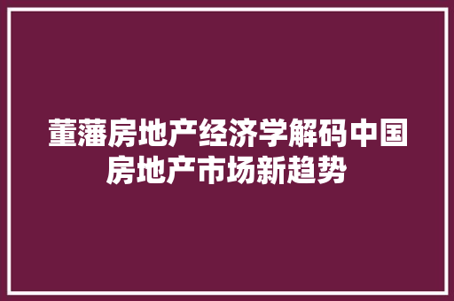 董藩房地产经济学解码中国房地产市场新趋势 董藩房地产经济学解码中国房地产市场新趋势