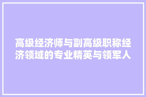 高级经济师与副高级职称经济领域的专业精英与领军人物 高级经济师与副高级职称经济领域的专业精英与领军人物