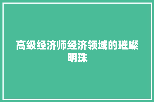 高级经济师经济领域的璀璨明珠 高级经济师经济领域的璀璨明珠