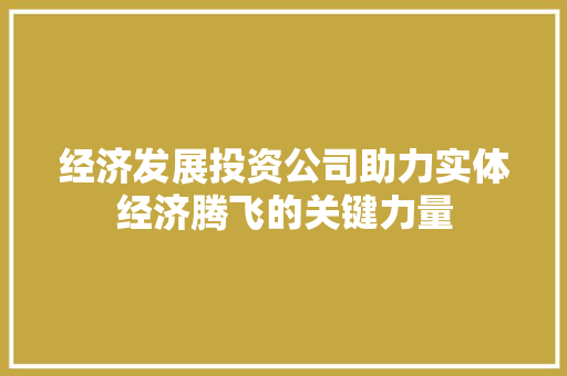 经济发展投资公司助力实体经济腾飞的关键力量 经济发展投资公司助力实体经济腾飞的关键力量
