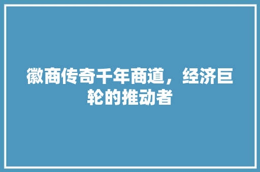 徽商传奇千年商道,经济巨轮的推动者 徽商传奇千年商道,经济巨轮的推动者