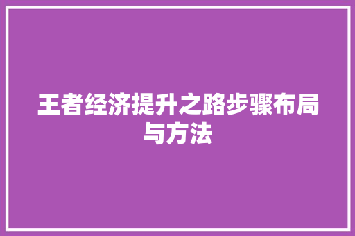 王者经济提升之路步骤布局与方法 王者经济提升之路步骤布局与方法