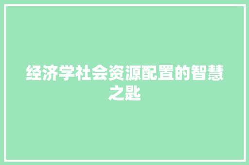 经济学社会资源配置的智慧之匙 经济学社会资源配置的智慧之匙