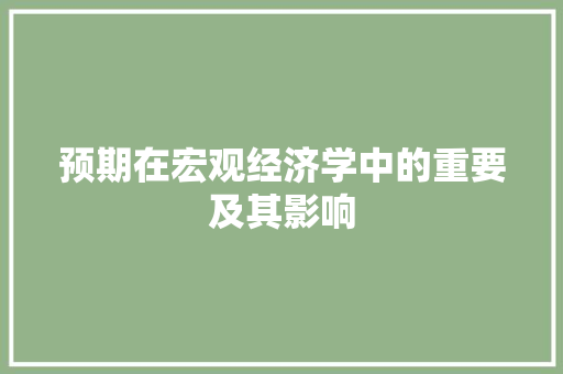 预期在宏观经济学中的重要及其影响 预期在宏观经济学中的重要及其影响