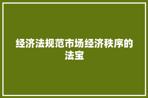 经济法规范市场经济秩序的法宝 经济法规范市场经济秩序的法宝