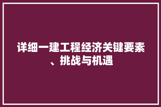 详细一建工程经济关键要素、挑战与机遇 详细一建工程经济关键要素、挑战与机遇