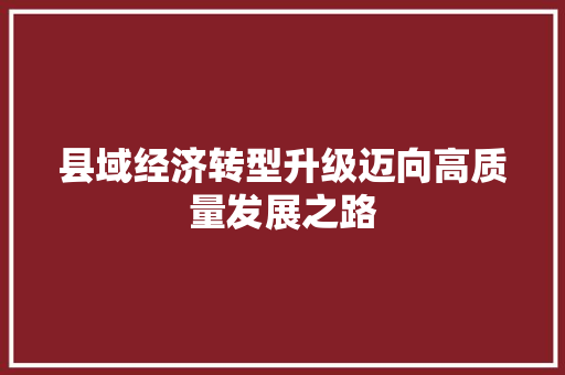 县域经济转型升级迈向高质量发展之路