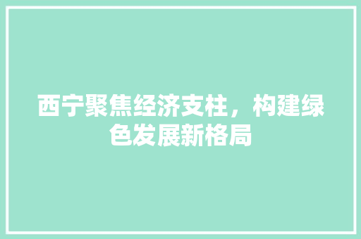 西宁聚焦经济支柱,构建绿色发展新格局 西宁聚焦经济支柱,构建绿色发展新格局