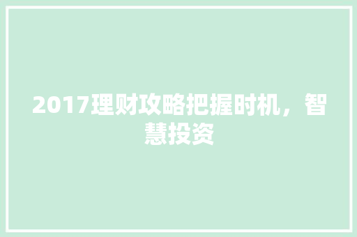 2017理财攻略把握时机，智慧投资