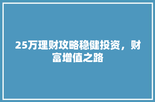 25万理财攻略稳健投资,财富增值之路 25万理财攻略稳健投资,财富增值之路