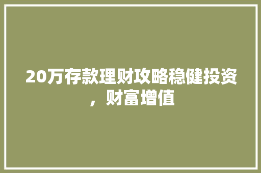 20万存款理财攻略稳健投资,财富增值 20万存款理财攻略稳健投资,财富增值