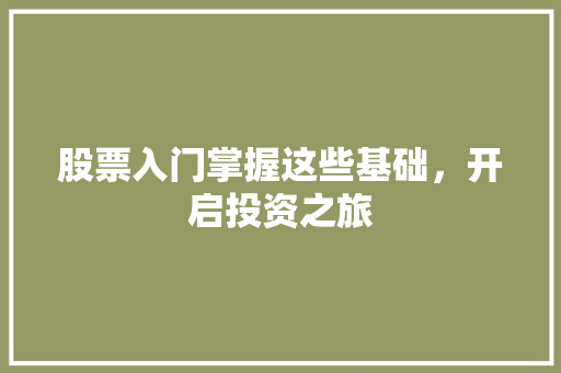 股票入门掌握这些基础,开启投资之旅 股票入门掌握这些基础,开启投资之旅