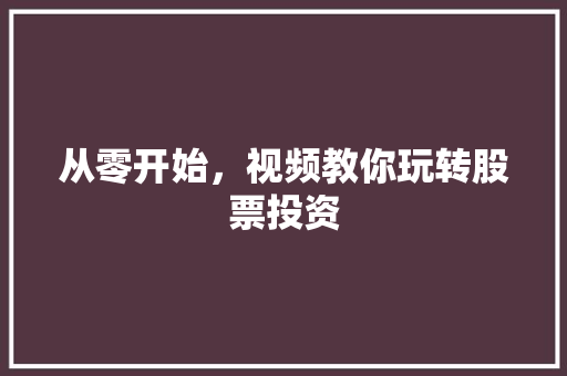从零开始,视频教你玩转股票投资 从零开始,视频教你玩转股票投资