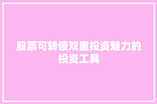 股票可转债双重投资魅力的投资工具 股票可转债双重投资魅力的投资工具