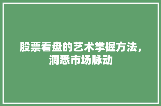 股票看盘的艺术掌握方法,洞悉市场脉动 股票看盘的艺术掌握方法,洞悉市场脉动