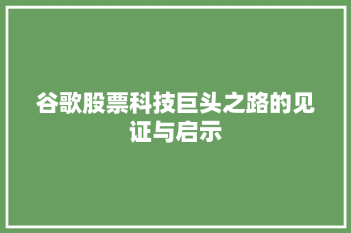 谷歌股票科技巨头之路的见证与启示