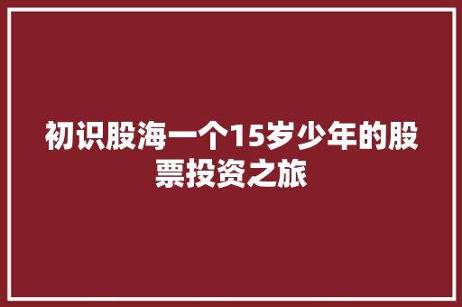 初识股海一个15岁少年的股票投资之旅 初识股海一个15岁少年的股票投资之旅