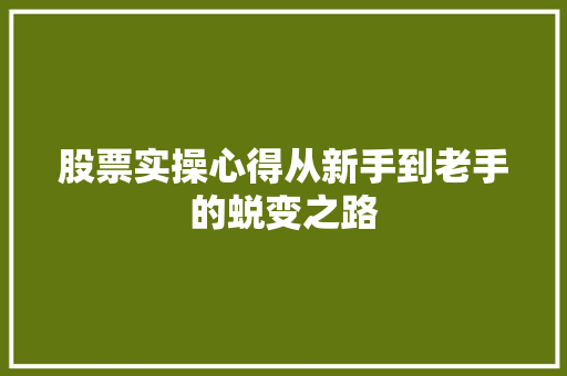 股票实操心得从新手到老手的蜕变之路 股票实操心得从新手到老手的蜕变之路