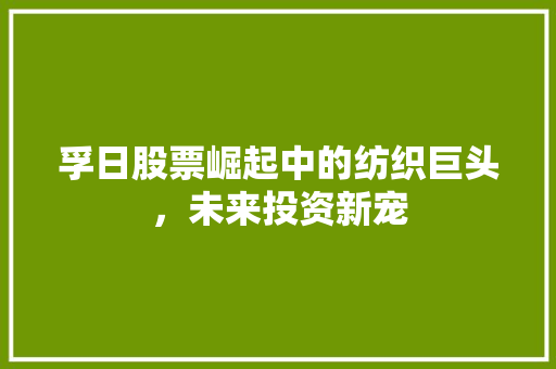 孚日股票崛起中的纺织巨头,未来投资新宠 孚日股票崛起中的纺织巨头,未来投资新宠