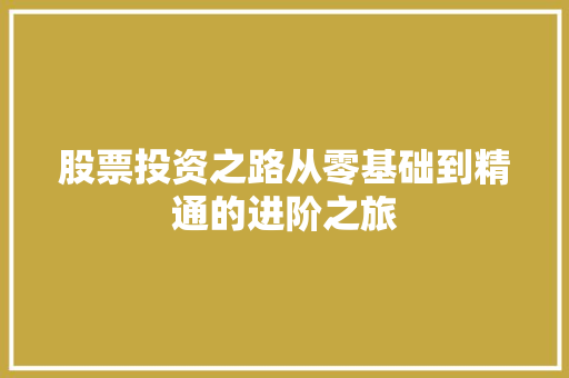 股票投资之路从零基础到精通的进阶之旅 股票投资之路从零基础到精通的进阶之旅