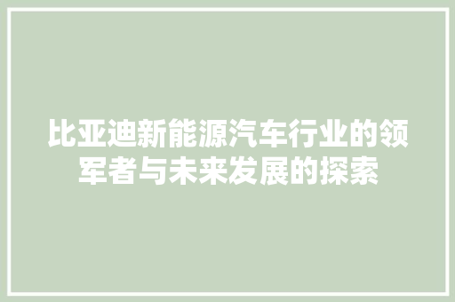 比亚迪新能源汽车行业的领军者与未来发展的探索 比亚迪新能源汽车行业的领军者与未来发展的探索