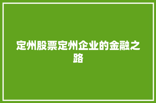 定州股票定州企业的金融之路