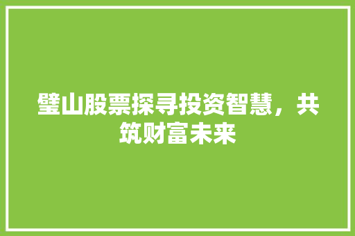 璧山股票探寻投资智慧,共筑财富未来 璧山股票探寻投资智慧,共筑财富未来