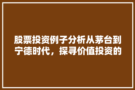 股票投资例子分析从茅台到宁德时代,探寻价值投资的真谛 股票投资例子分析从茅台到宁德时代,探寻价值投资的真谛