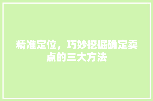 精准定位,巧妙挖掘确定卖点的三大方法 精准定位,巧妙挖掘确定卖点的三大方法
