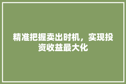 精准把握卖出时机,实现投资收益最大化 精准把握卖出时机,实现投资收益最大化